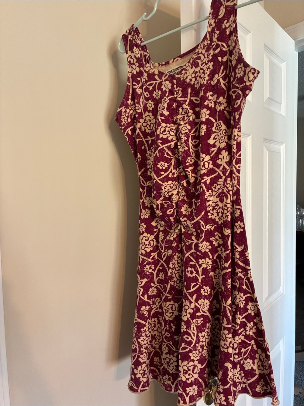 Sleeveless Burgundy and Cream Floral Fit & Flare Mini Dress